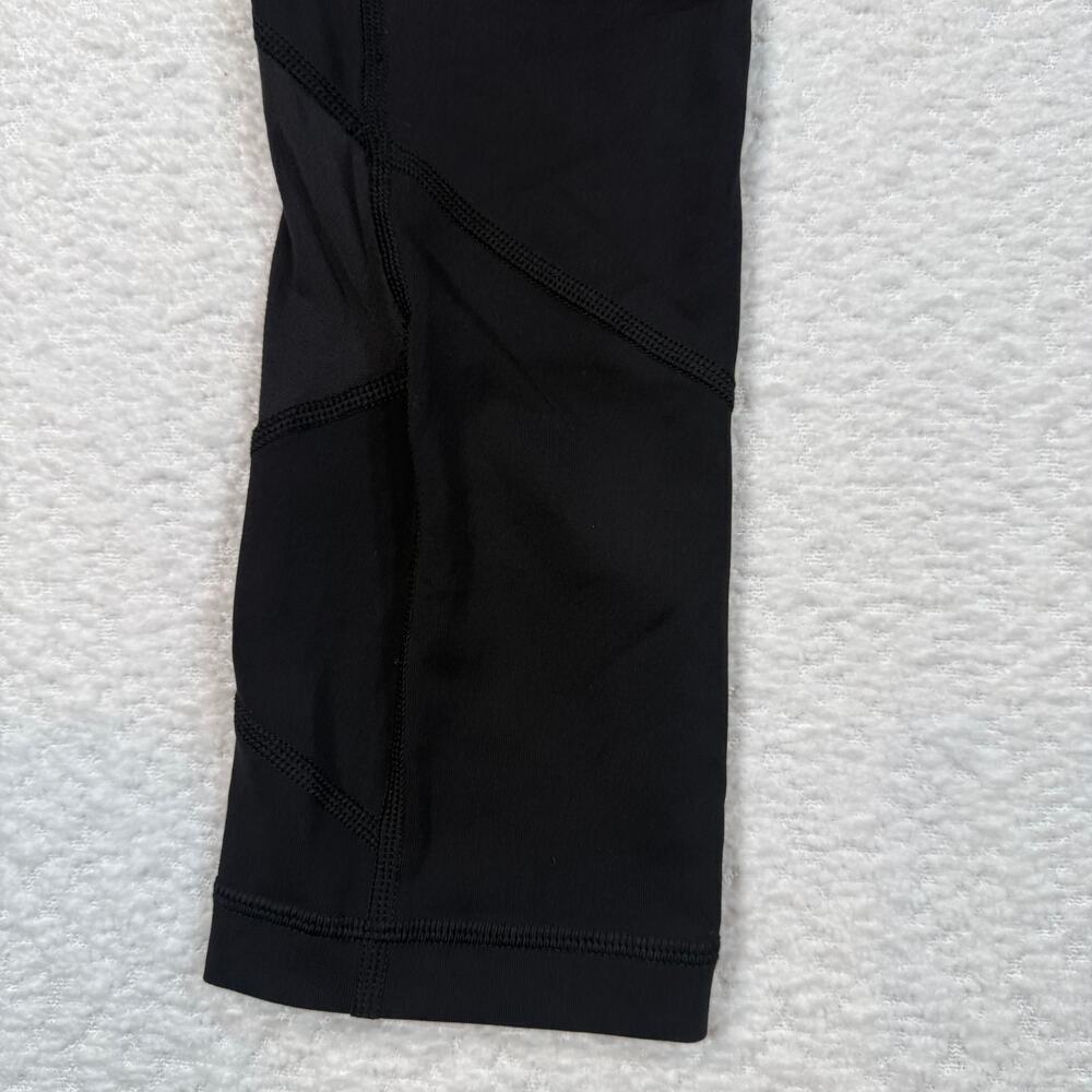 Lululemon Crop Leggings Run Inspire II Pocket Solid Black Mesh Panel Womens Sz 4 - Picture 2 of 9